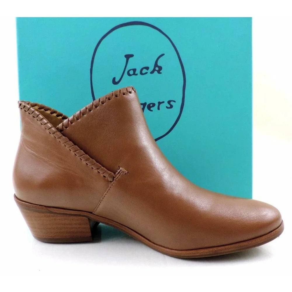 Jack Rogers Sadie Low Heel Ankle Boot Booties Leather Oak Size 7.5 - Picture 2 of 10
